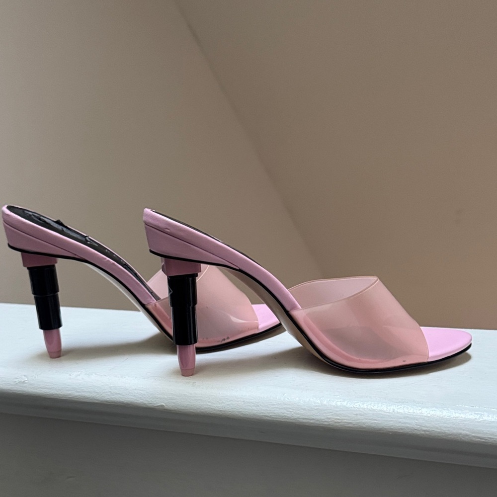 💄 Katy Perry Quirky lipstick stilettos Pink Heeled translucent Mules 💄